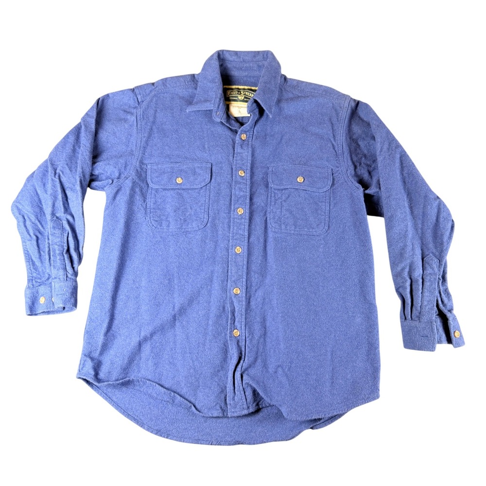 Field & Stream Mens L Blue Chamois Flannel Button Down Shirt Long Sleeve Size L